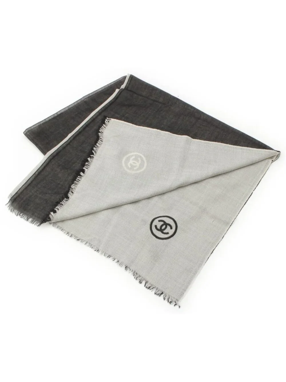 Chanel CC Logo Shawl Black White Scarf